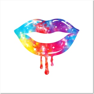 Tie Dye Colorful Rainbow Dripping Lips Posters and Art